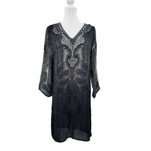 Tarun Tahiliani Womens Grey Silk Paisley Beaded V-Neck Mini Dress M India